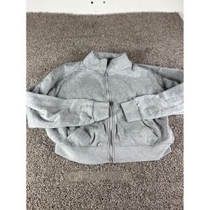 Forever 21 Womens XL Gray Full Zip Mock Neck Fleece Sweatshirt Jacket Boxy Crop